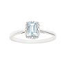 Sterling Silver Aquamarine & Diamond Accent Rectangle Halo Ring