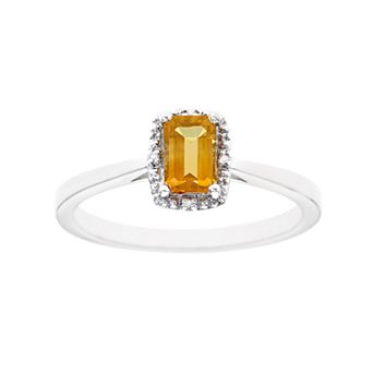 Celebration Gems Sterling Silver Citrine & Diamond Accent Rectangle Halo Ring