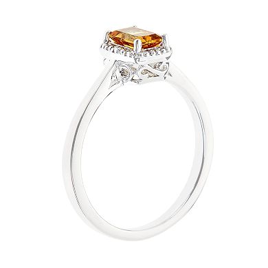 Celebration Gems Sterling Silver Citrine & Diamond Accent Rectangle Halo Ring
