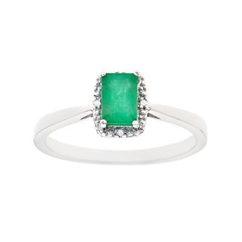 Celebration Gems Sterling Silver Emerald & Diamond Accent Rectangle Halo Ring