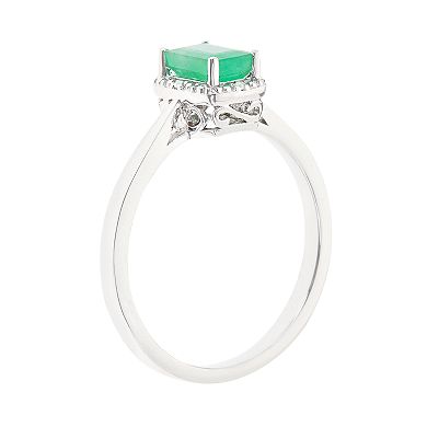 Celebration Gems Sterling Silver Emerald & Diamond Accent Rectangle Halo Ring