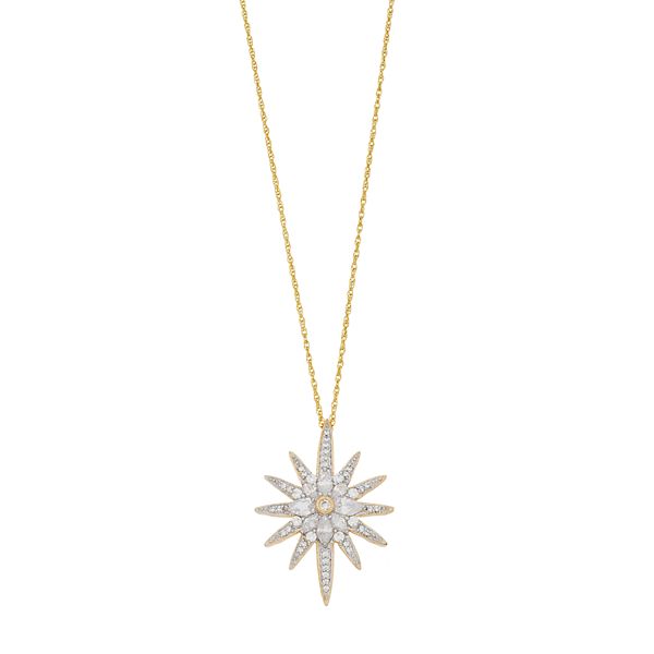 Sterling Silver Cubic Zirconia Sunburst Pendant Necklace