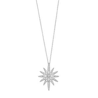 Sterling Silver Cubic Zirconia Sunburst Pendant Necklace