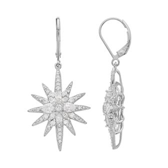 LeRose by Lexi and Rose Sterling Silver Cubic Zirconia Sunburst Drop Earrings