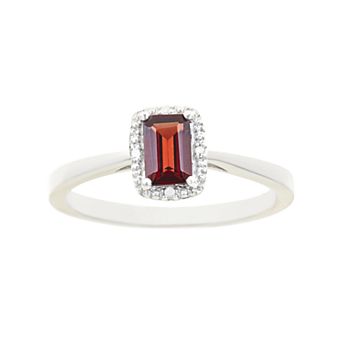 Celebration Gems Sterling Silver Garnet & Diamond Accent Rectangle Halo Ring