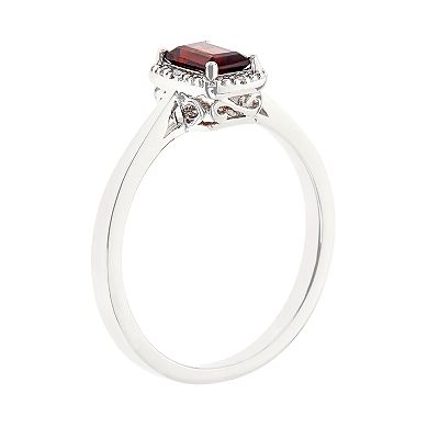 Celebration Gems Sterling Silver Garnet & Diamond Accent Rectangle Halo Ring