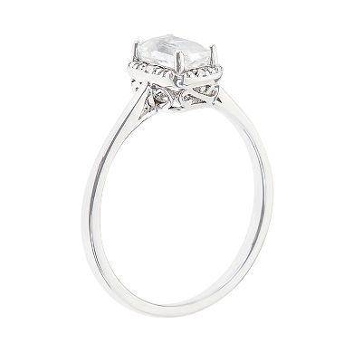 Celebration Gems Sterling Silver Moonstone & Diamond Accent Rectangle Halo Ring