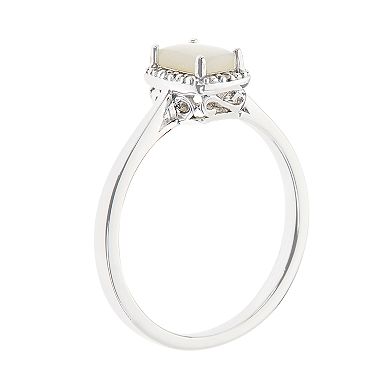 Celebration Gems Sterling Silver Opal & Diamond Accent Rectangle Halo Ring