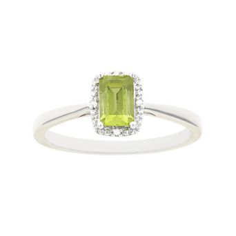 Celebration Gems Sterling Silver Peridot & Diamond Accent Rectangle Halo Ring