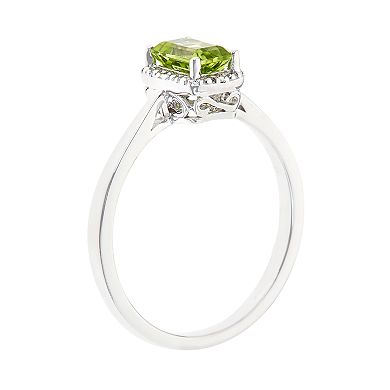 Celebration Gems Sterling Silver Peridot & Diamond Accent Rectangle Halo Ring