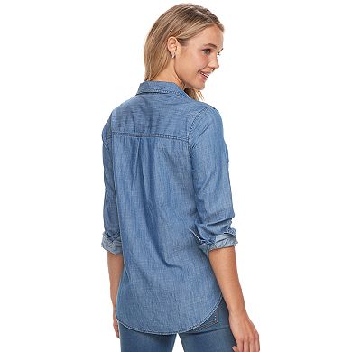Juniors' SO® Lace-Up Chambray Utility Shirt