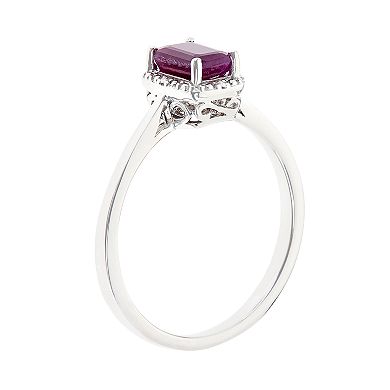 Celebration Gems Sterling Silver Ruby & Diamond Accent Rectangle Halo Ring