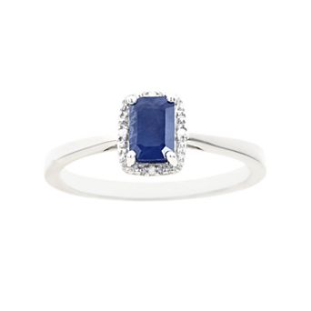 Celebration Gems Sterling Silver Sapphire & Diamond Accent Rectangle Halo Ring