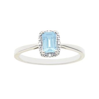 Celebration Gems Sterling Silver Blue Topaz & Diamond Accent Rectangle Halo Ring