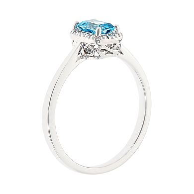 Celebration Gems Sterling Silver Blue Topaz & Diamond Accent Rectangle Halo Ring