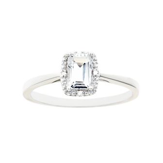 Celebration Gems Sterling Silver White Topaz & Diamond Accent Rectangle Halo Ring