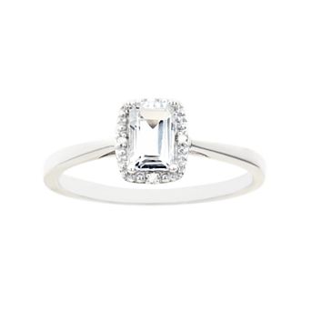 Celebration Gems Sterling Silver White Topaz & Diamond Accent Rectangle Halo Ring