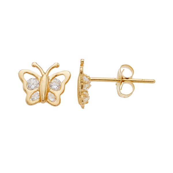 Kids Taylor Grace 10k Gold Cubic Zirconia Butterfly Stud Earrings