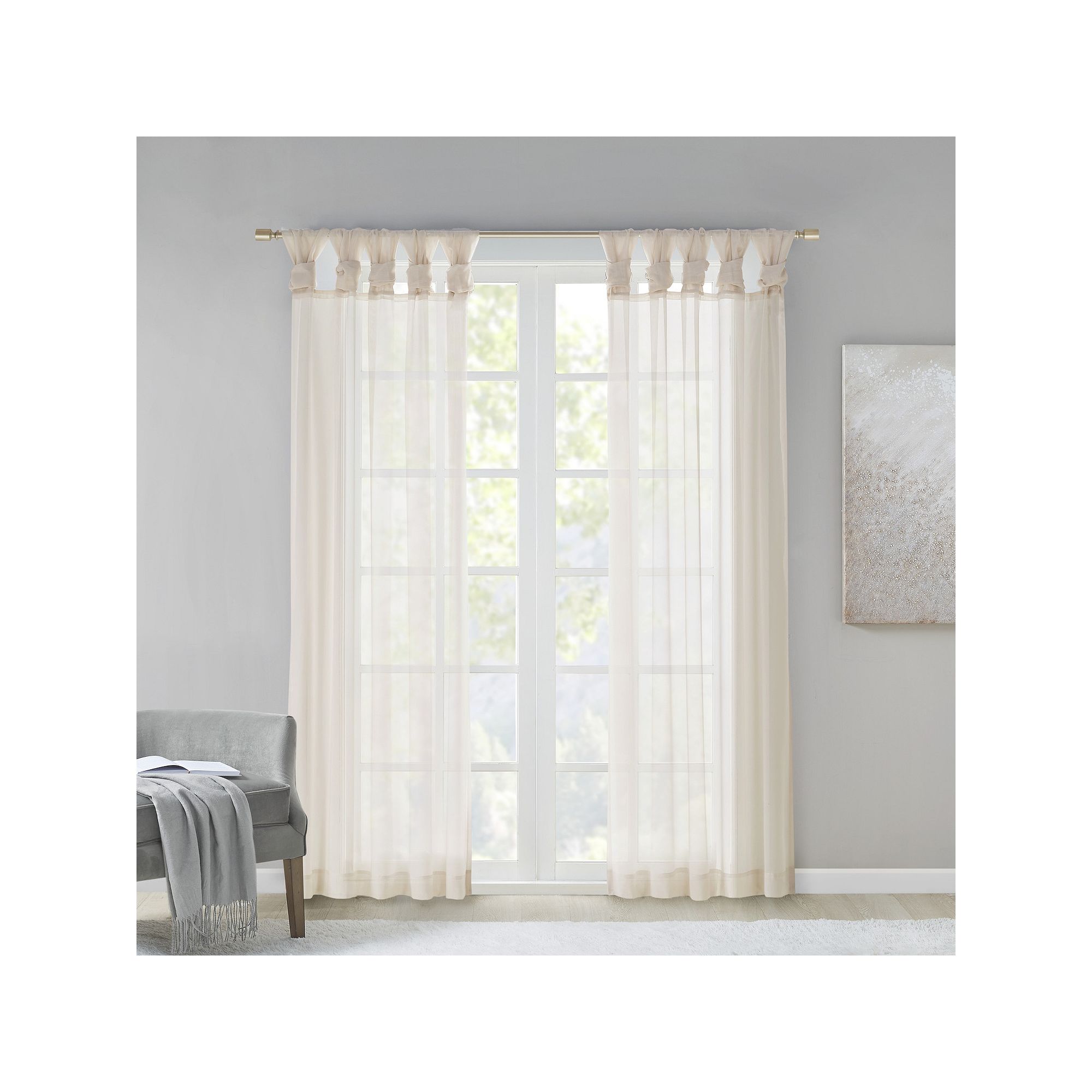 Madison Park 2-pack Elowen Twisted Tab Voile Sheer Window Curtains, Ivory