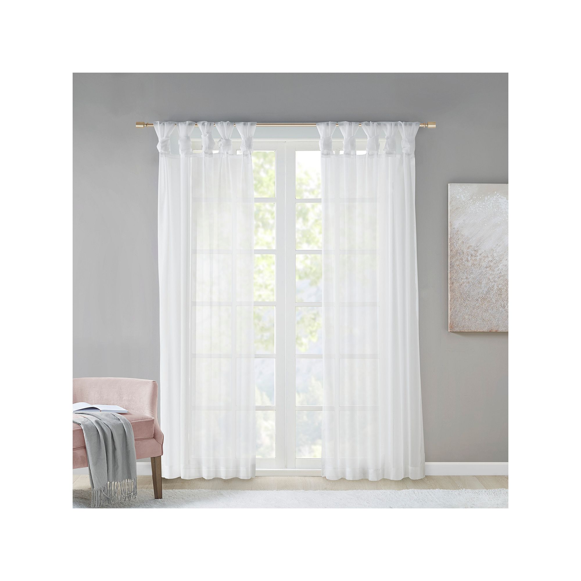 Madison Park 2-pack Elowen Twisted Tab Voile Sheer Window Curtains, White