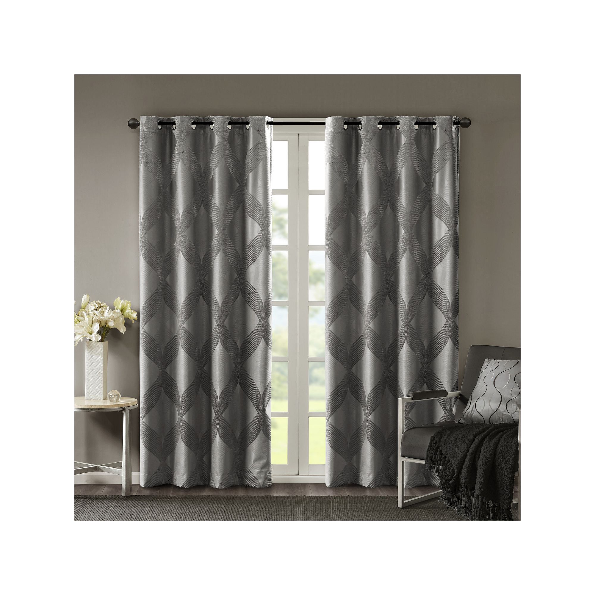 Madison Park Abel Ogee Knitted Jacquard 100% Blackout 1 Window Curtain Pane