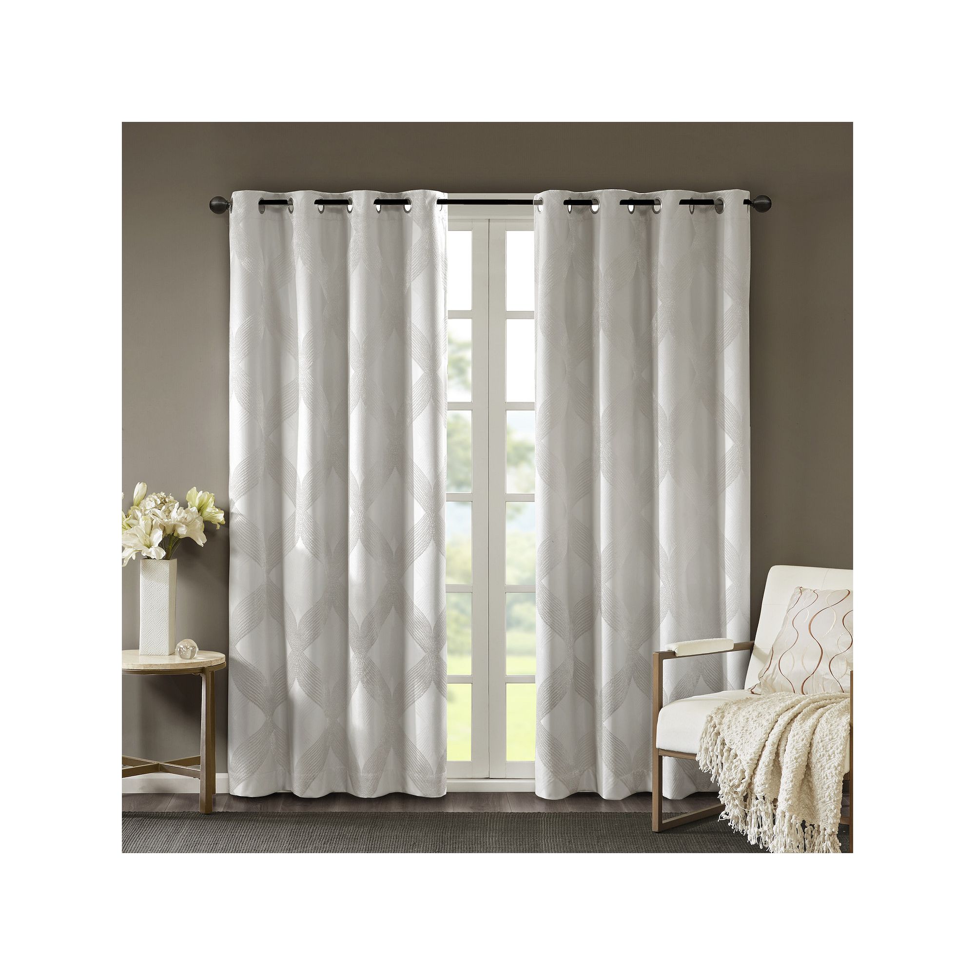 Madison Park Abel Ogee Knitted Jacquard 100% Blackout 1 Window Curtain Pane