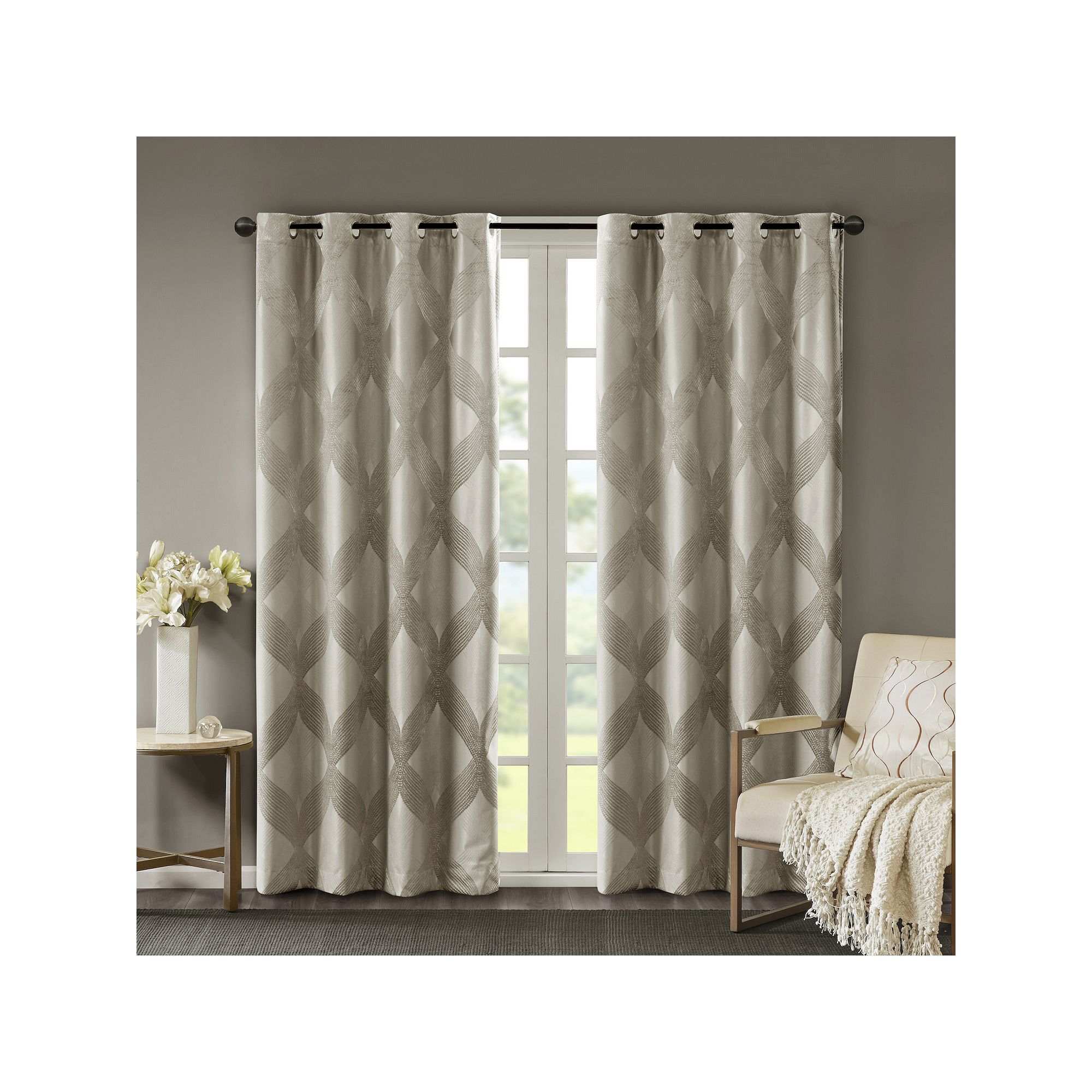 Madison Park Abel Ogee Knitted Jacquard 100% Blackout 1 Window Curtain Pane