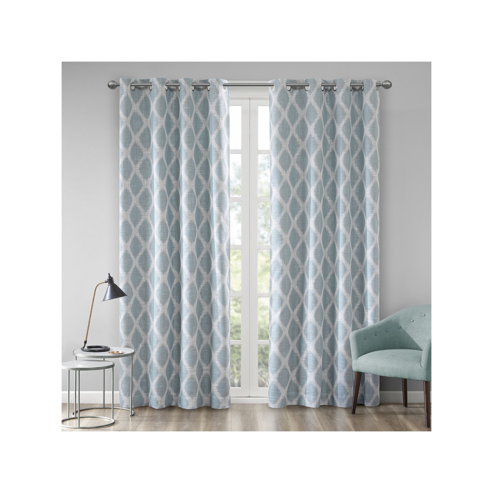 Madison Park Blackout 1-Panel Kagen Printed Ikat Window Curtain, Blue