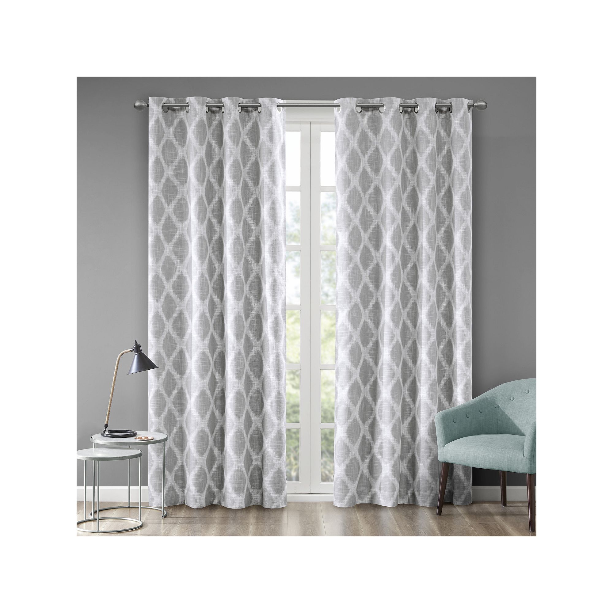 Madison Park Blackout 1-Panel Kagen Printed Ikat Window Curtain, Gray
