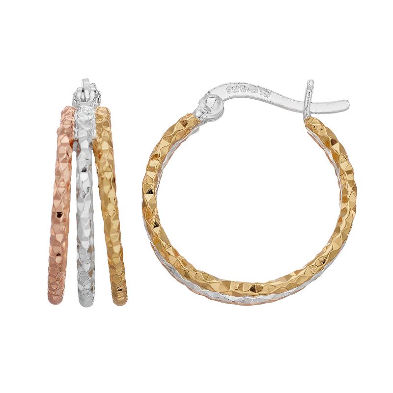 Primavera Tri-Tone Sterling Silver Triple Hoop Earrings, Womens, Gold