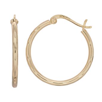 Primavera 24k Gold Over Silver Textured Tube Hoop Earrings