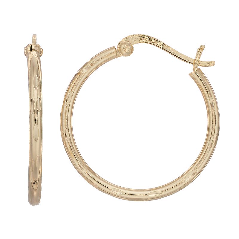 Primavera 24k Gold Over Silver Textured Tube Hoop Earrings, Womens