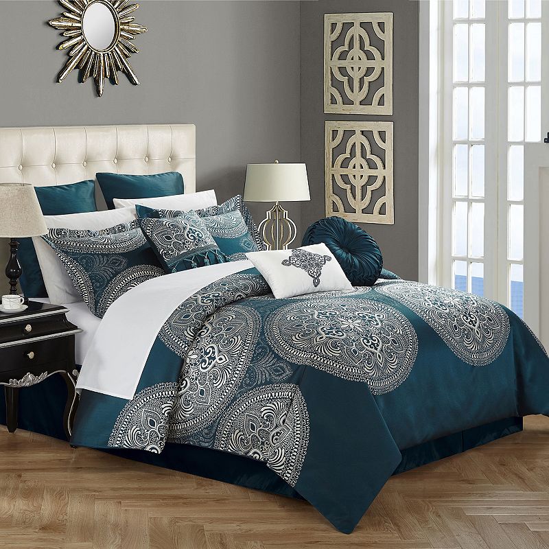 Chic Home Orchard Place 9-piece Comforter Set, Blue, Queen