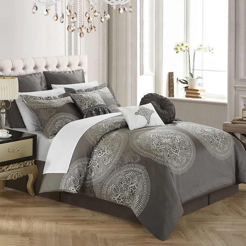 Chic Home Orchard Place 9-piece Comforter Set, Grey, King