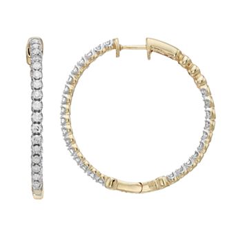 10k Gold 1 Carat T.W. Diamond Hoop Earrings