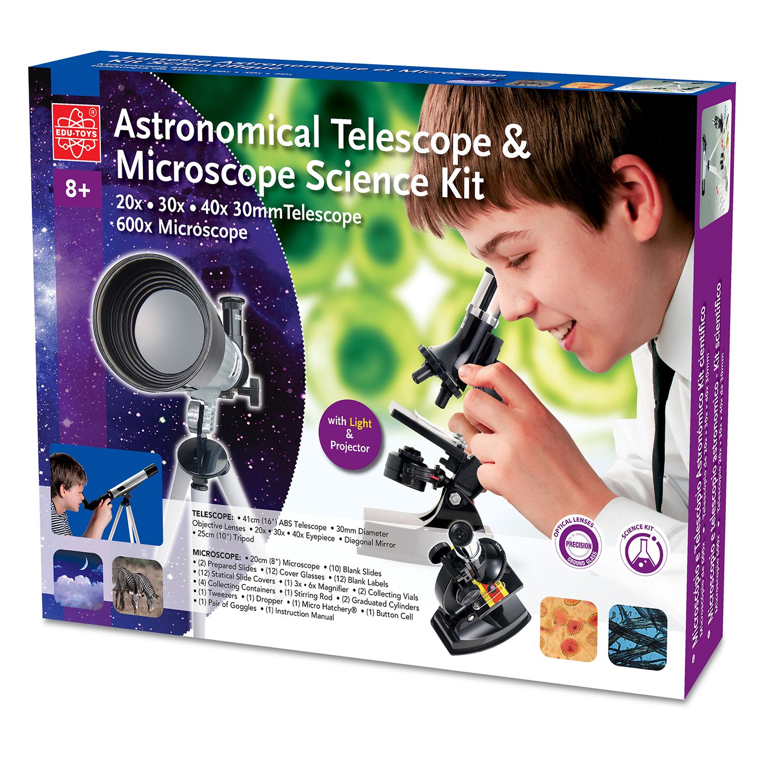 science set telescope and microscope