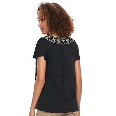 Women's Sonoma Goods For Life® Embroidered Lace-Up Top