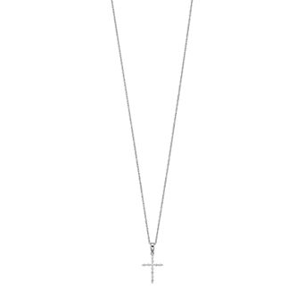10k White Gold 1/10 Carat T.W. Diamond Cross Pendant Necklace