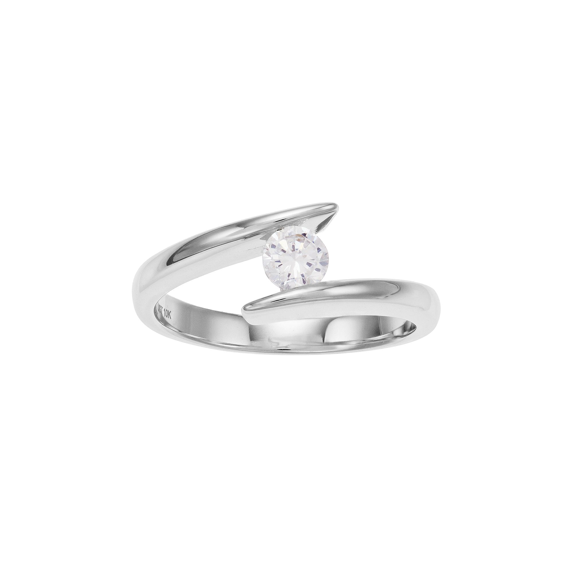 10k White Gold 1/3 Carat T.W. Diamond Open Solitaire Ring, Womens, Size: 5