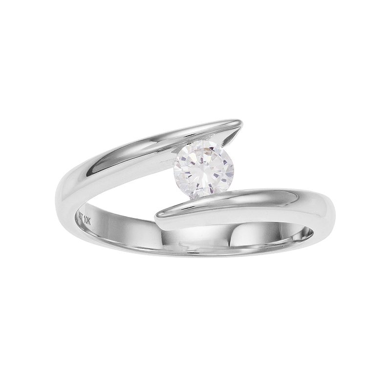 10k White Gold 1/3 Carat T.W. Diamond Open Solitaire Ring, Womens, Size: 5