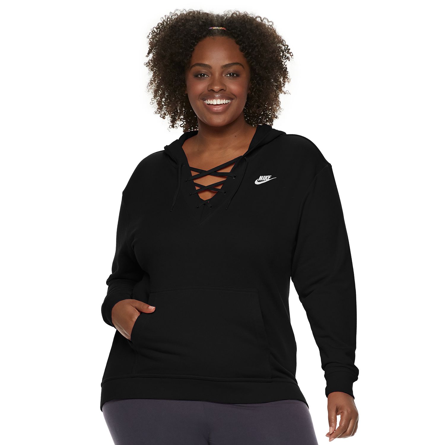 plus size nike lace up hoodie