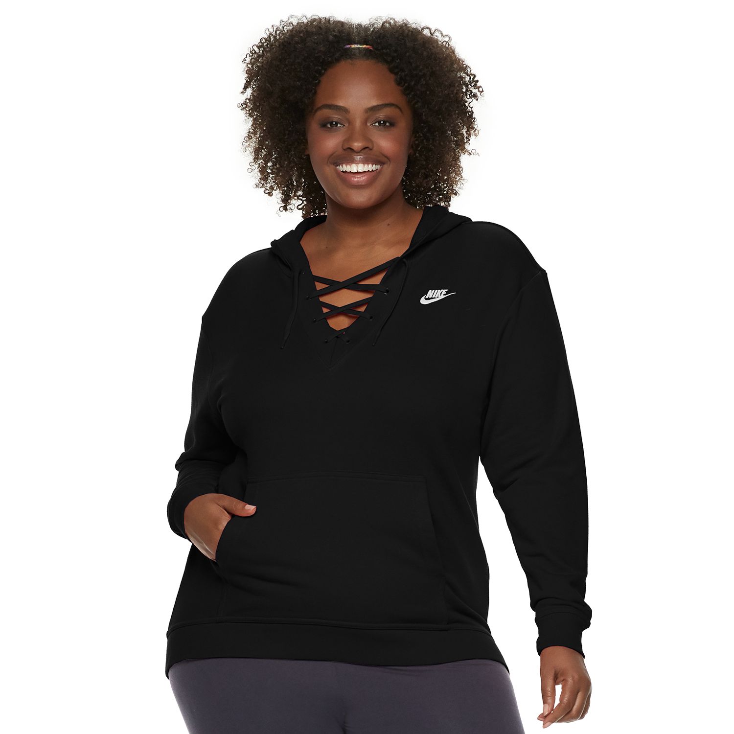 nike plus size lace up hoodie