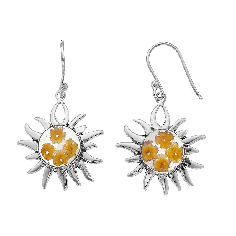 Sterling Silver Pressed Flower Sun Drop Earrings, Womens, Multicolor