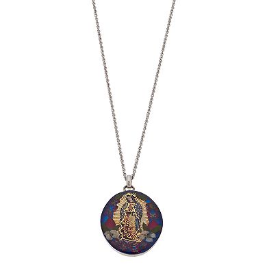 Sterling Silver Pressed Flower Virgin Mary Pendant Necklace