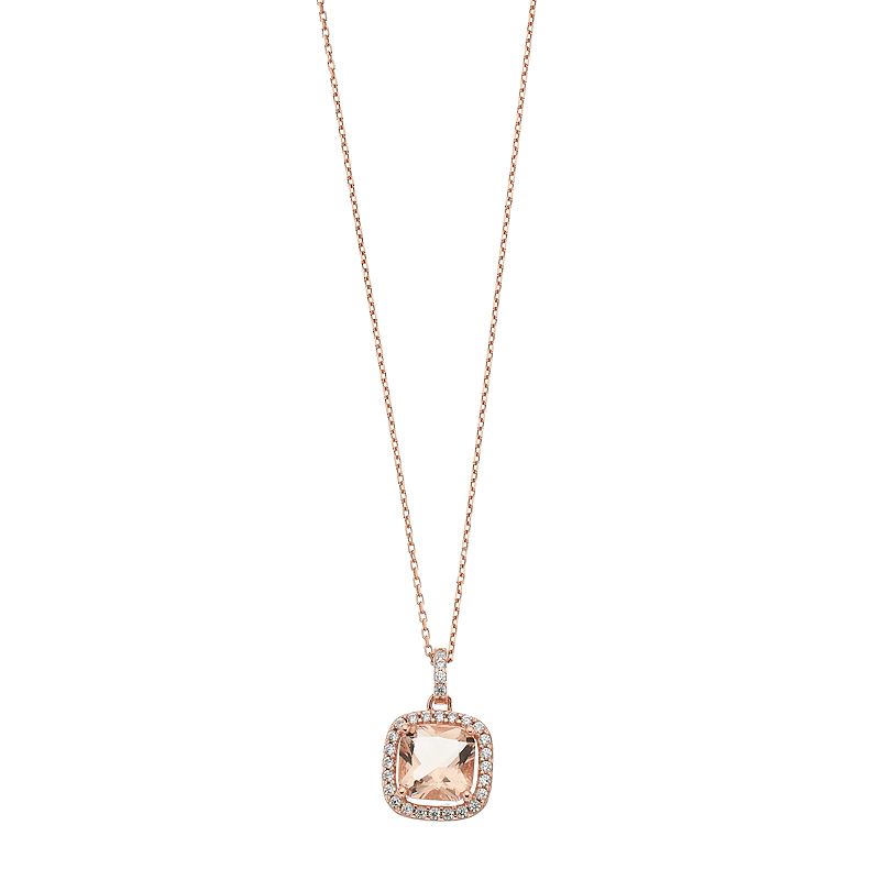 14k Rose Gold Over Silver Simulated Morganite Cushion Pendant Necklace, Wo