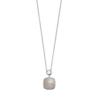 Argento Bella Sterling Silver Mother-of-Pearl & Blue Topaz Cushion Pendant Necklace