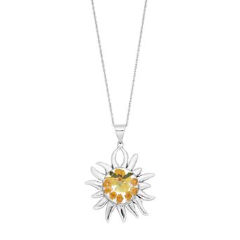 Athra NJ Inc Sterling Silver Pressed Flower Sun Pendant Necklace