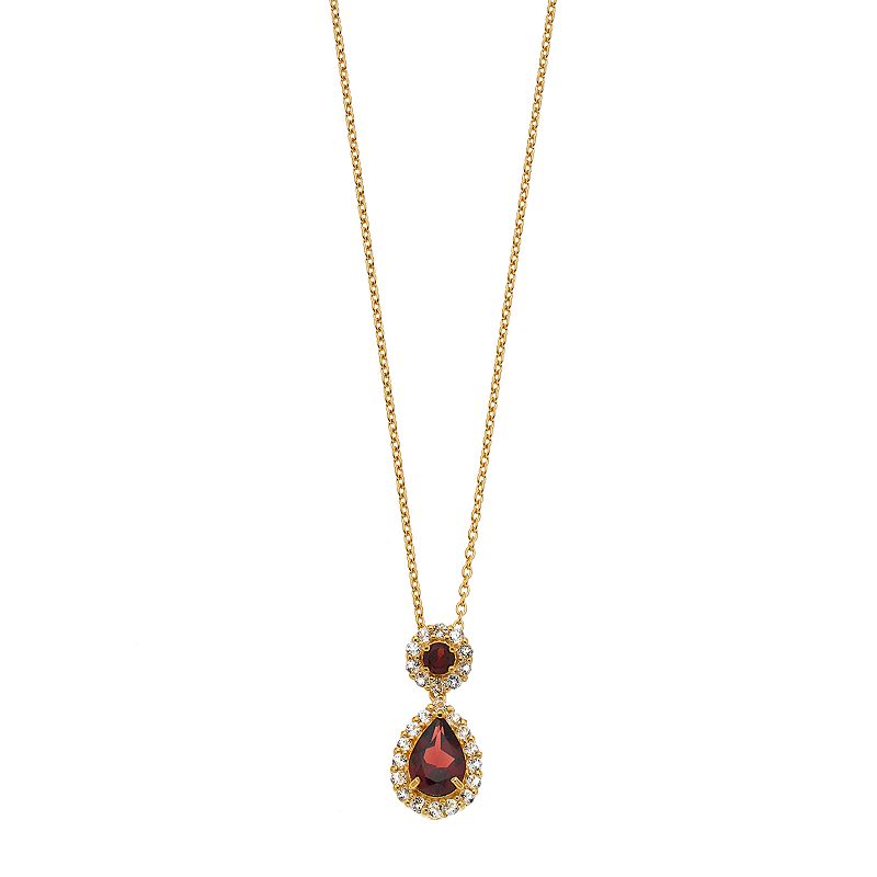 14k Gold Over Silver Garnet & White Topaz Teardrop Pendant Necklace, Women