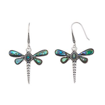 Athra NJ Inc Sterling Silver Abalone Dragonfly Drop Earrings
