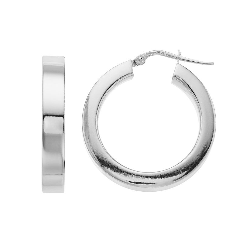 Sterling Silver Hollow Square Hoop Earrings, Womens